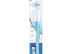 Oral-B 123 Indicator Medium Toothbrush 40mm Χειροκίνητη Οδοντόβουρτσα, Μέτρια 1 Τεμάχιο – Γαλάζιο / Λευκό