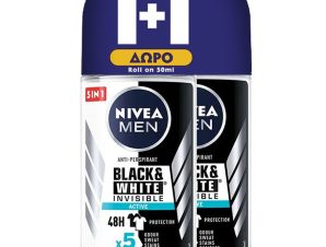 Nivea Πακέτο Προσφοράς Men Black & White Invisible Active 48h Protection Roll-on Ανδρικό Αποσμητικό Κατά των Λευκών Σημαδιών 2x50ml