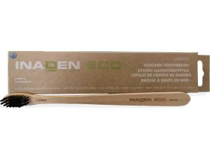 Inaden Eco Wooden Toothbrush Medium Μέτρια Ξύλινη Οδοντόβουρτσα με Βιολογικής Προέλευσης Ίνες 1 Τεμάχιο