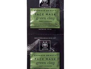 Express Beauty With Green Clay Μάσκα για Βαθύ Καθαρισμό με Πράσινη Άργιλο 2x8ml – Apivita,Ιδανική για Λιπαρές και Μεικτές Επιδερ