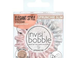 Invisibobble Sprunchie Slim Bella Chrome Rose Gold & Grey Λαστιχάκια Μαλλιών με Σπιράλ Σχέδιο σε Ροζ Χρυσό & Γκρι, 2 Τεμάχια